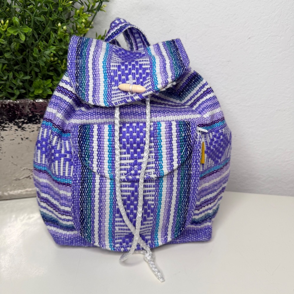 Pinzon Woven Backpack‎ Womens Purple Striped Boho Festival Rucksack Small OS